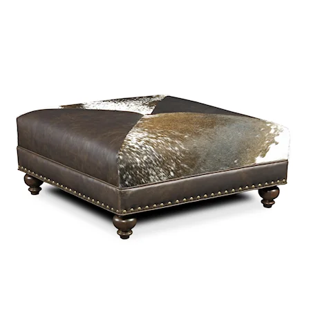 Juno Cocktail Ottoman with Nailheads and Traditional Turned Legs